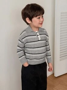 DAZY Infant Boys Striped Long Sleeve Contrast Color Cardigan Sweater, Autumn/Winter - Grey - View 4