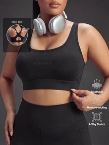 Powerista Women's Plus Size All Seasons Black Soild Color Sports Tropical Brawith Cutout Back Design And Excellent Support For Gym Workouts And Running Summer - Black - View 3
