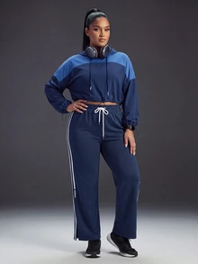 Powerista Women's Plus Size All Seasons Drawstring Waist Navy Blue Wide Leg Outdoor Pants White Side Stripes Casual Alternative Tropical Gym Summer - Navy Blue - View 7