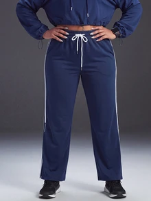 Powerista Women's Plus Size All Seasons Drawstring Waist Navy Blue Wide Leg Outdoor Pants White Side Stripes Casual Alternative Tropical Gym Summer - Navy Blue - View 4