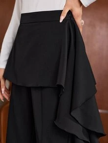 Anewsta Women's Modern Elegant Slimming Versatile Commuter Skirt With Panel, Ribbon, Drape And Flared Leg - Black - View 1