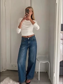 Anewsta Essential Fall Casual Blue Washed Slim Fit Jeans Women Cotton Office Commute Versatile Stretch Denim Pants Modern - Medium Wash - View 4