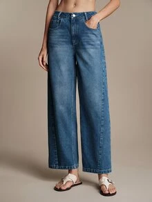 Anewsta Essential Fall Casual Blue Washed Slim Fit Jeans Women Cotton Office Commute Versatile Stretch Denim Pants Modern - Medium Wash - View 6