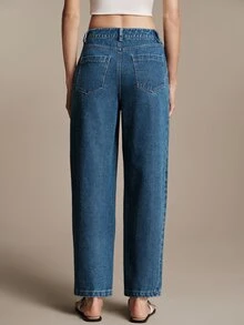 Anewsta Essential Fall Casual Blue Washed Slim Fit Jeans Women Cotton Office Commute Versatile Stretch Denim Pants Modern - Medium Wash - View 3