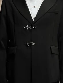 ROMWE MEN Street Life Men's Solid Color Airplane Buckle Fashion Commute Travel Suit Jacket - Black - View 2