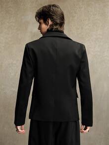 ROMWE MEN Street Life Men's Solid Color Airplane Buckle Fashion Commute Travel Suit Jacket - Black - View 3
