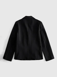 ROMWE MEN Street Life Men's Solid Color Airplane Buckle Fashion Commute Travel Suit Jacket - Black - View 10