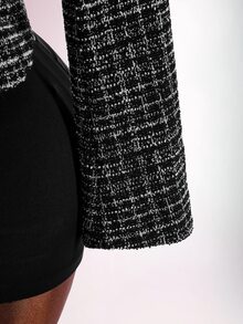 Amplova Luxury Elegant French Y2K Asymmetric Shoulder Camellia Double-Breasted Warm Jacket For Women Going Out Black And White Fall - Black - View 8