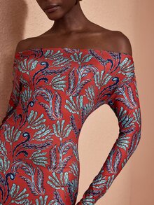 JIAN LASALA Knit Off Shoulder Long Sleeve Double Ruffle Layers Long Dress Elegant Vacation Holiday - Multicolor - View 7