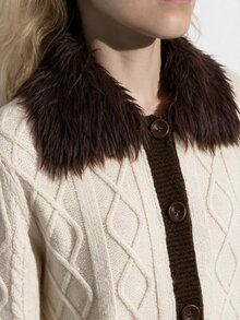 Omancia Elegant Fur Collar Single-Breasted Design Women's Cardigan - Apricot - View 4