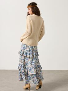 Elafinee Mohair Hollow Out Twist Knit Sweater, Loose V-Neck, Luxury Style, Spring & Autumn - Apricot - View 2