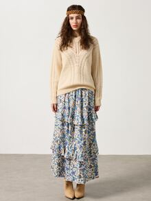 Elafinee Mohair Hollow Out Twist Knit Sweater, Loose V-Neck, Luxury Style, Spring & Autumn - Apricot - View 3