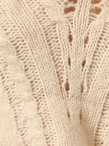 Elafinee Mohair Hollow Out Twist Knit Sweater, Loose V-Neck, Luxury Style, Spring & Autumn - Apricot - View 6