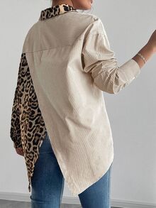EMERY ROSE Autumn French Elegant Leopard Print Colorblock Striped Loose Casual Long Sleeve Blouse For Women Shirt - Brown - View 2