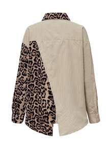 EMERY ROSE Autumn French Elegant Leopard Print Colorblock Striped Loose Casual Long Sleeve Blouse For Women Shirt - Brown - View 8