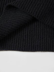 Mistrie Black Polo Collar Half-Button Ribbed Knit Romper, Long Sleeve Slim Fit Bodycon Jumpsuit, Elastic Bodycon Sexy Style - Black - View 10