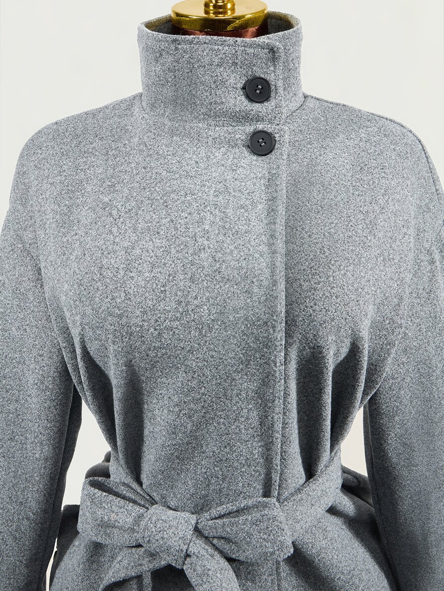 Mistrie Women's Solid Color Stand Collar Long Sleeve Fall Minimalist Elegant Versatile Jacket Office Grey