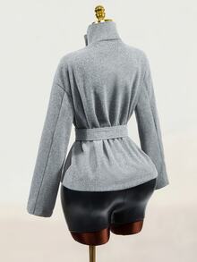 Mistrie Women's Solid Color Stand Collar Long Sleeve Fall Minimalist Elegant Versatile Jacket Office Grey - Grey - View 3
