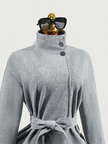 Mistrie Women's Solid Color Stand Collar Long Sleeve Fall Minimalist Elegant Versatile Jacket Office Grey - Grey - View 10