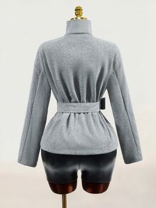 Mistrie Women's Solid Color Stand Collar Long Sleeve Fall Minimalist Elegant Versatile Jacket Office Grey - Grey - View 8