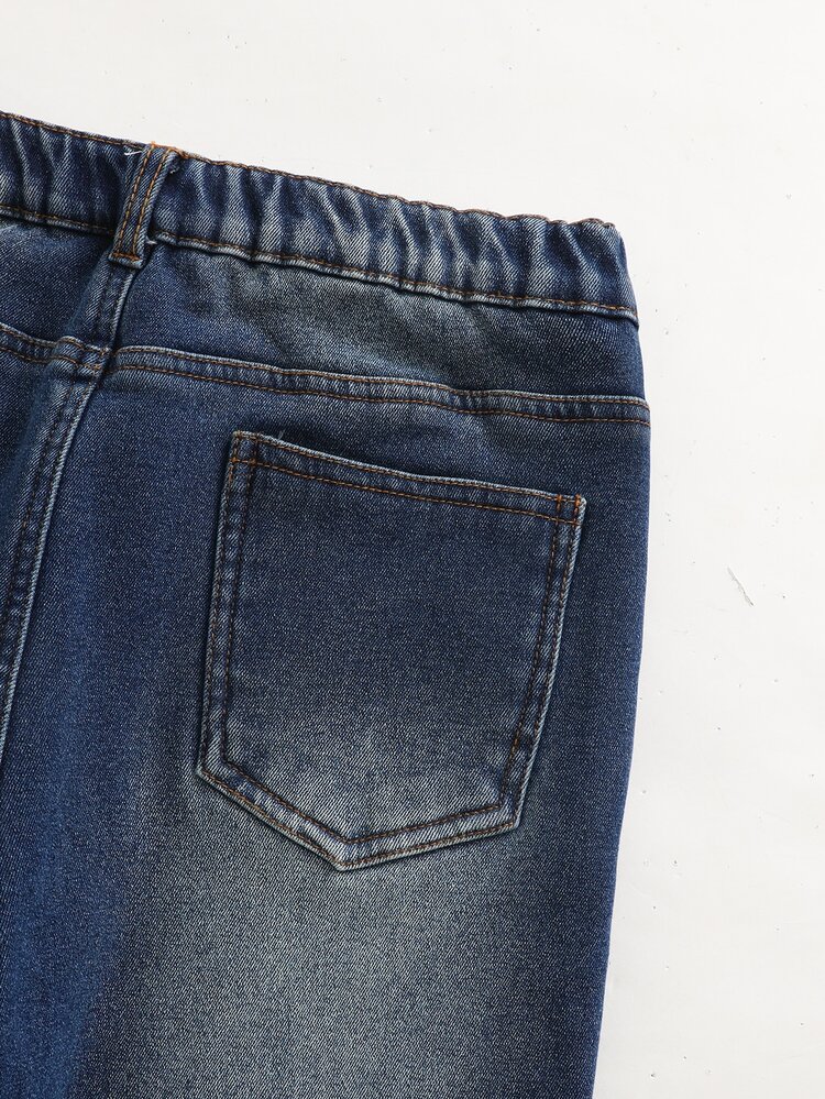 Boys Denim Jeans Autumn Winter New Arrival Thermal Lined Dark Blue Washed Tapered Fit Casual Band Composite Faux Suede Fabric Soft School Holiday - Dark Wash - View 6