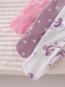 SHEIN Newborn Minimalist Fashion Sweet Cute Heart Pattern 3 Pieces Set Long Sleeve Long Jumpsuit Loungewear - Multicolor - View 6