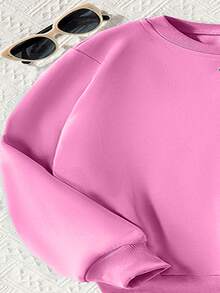 SHEIN Tween Girl Casual Cute Cartoon Cat Graphic Sweatshirt, Spring Autumn, School, Campus, College School Pink - Pink - View 5