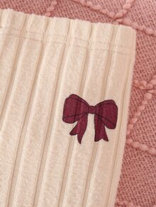 SHEIN Vintaside Kids 3pcs Pack Baby Girls Ribbed Leggings Sweet Cute Apricot Burgundy Bowknot Print Ribbed Regular Birthday Party Fall Holiday Fall Elastic Waist Pant Set - Multicolor - View 6