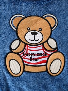 SHEIN Playful Pals 男嬰可愛卡通熊圖案抓絨圓領運動衫與長褲休閒可愛俏皮趣味日系風套裝，深藍色，適合秋季拍照 - 寶藍色 - 查看 5