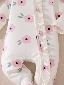 SHEIN Autumn/Winter Comfort Newborn Bow Print Cute Baby Romper + Hat 1 Month Milestones Work Nursery Black And White Polka Dot Babygirl - White - View 6