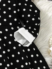SHEIN Elladie kids Girls' Casual Black Contrast Collar Waist Knit Dress Autumn Fall - Black - View 7