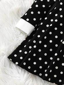 SHEIN Elladie kids Girls' Casual Black Contrast Collar Waist Knit Dress Autumn Fall - Black - View 5