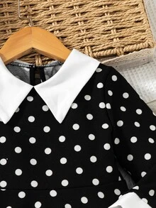 SHEIN Elladie kids Girls' Casual Black Contrast Collar Waist Knit Dress Autumn Fall - Black - View 4