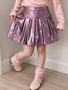 Elladie kids Young Girl Solid Color Pleated Casual Princess Mermaid Mini Skirt Autumn Fall Halloween Shower Birthday Pink - Baby Pink - View 4
