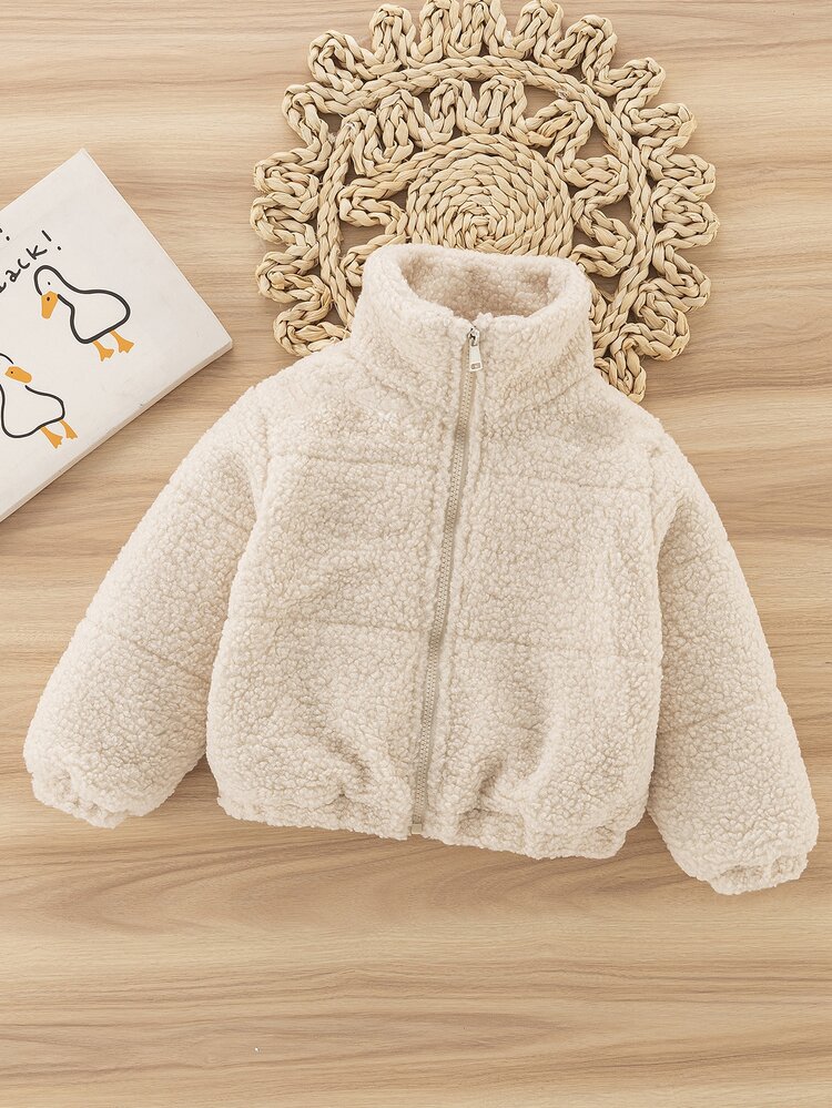 SHEIN Elladie kids Young Girls' Winter Sweet Style Beige Stand Collar Corduroy Padded Coat Thickened Padded Coat Corduroy And Thickening New Fall Styles Y2k - Apricot - View 6