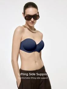 Bralution Women's Solid Color Comfortable Bandeau Bra - Blue - View 4