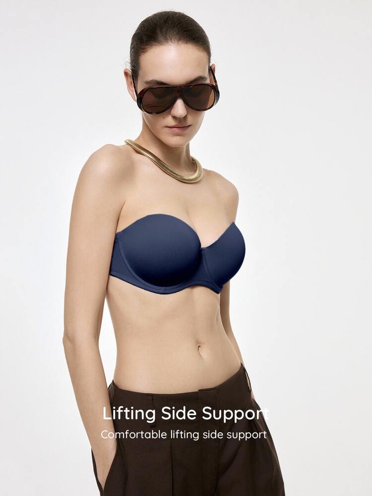 Bralution Women's Solid Color Comfortable Bandeau Bra - Blue - View 4