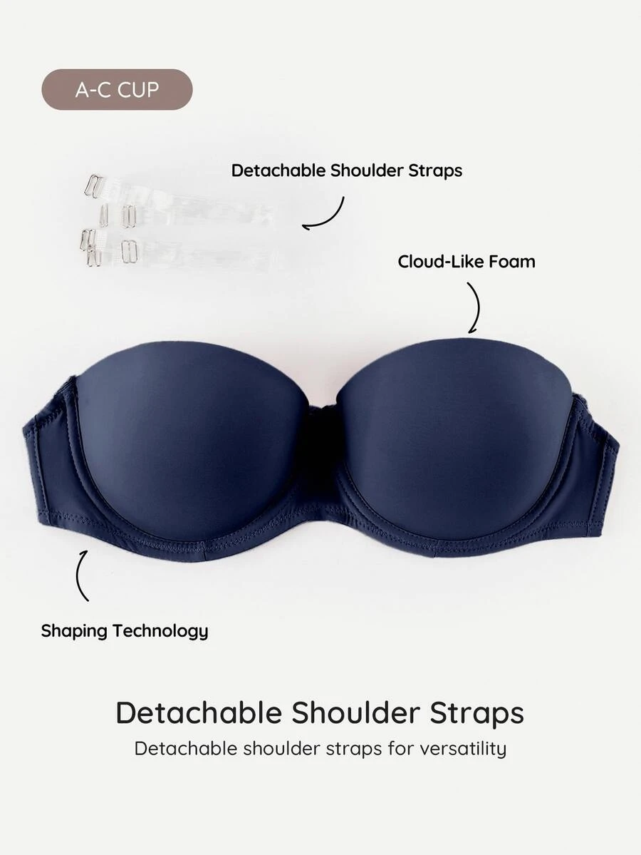 Bralution Women's Solid Color Comfortable Bandeau Bra - Blue - View 1