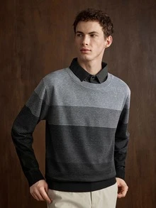 Manfinity CityGents Men's Spring/Autumn Lightweight 2 In 1 Knit Pullover Sweater - Black - View 8