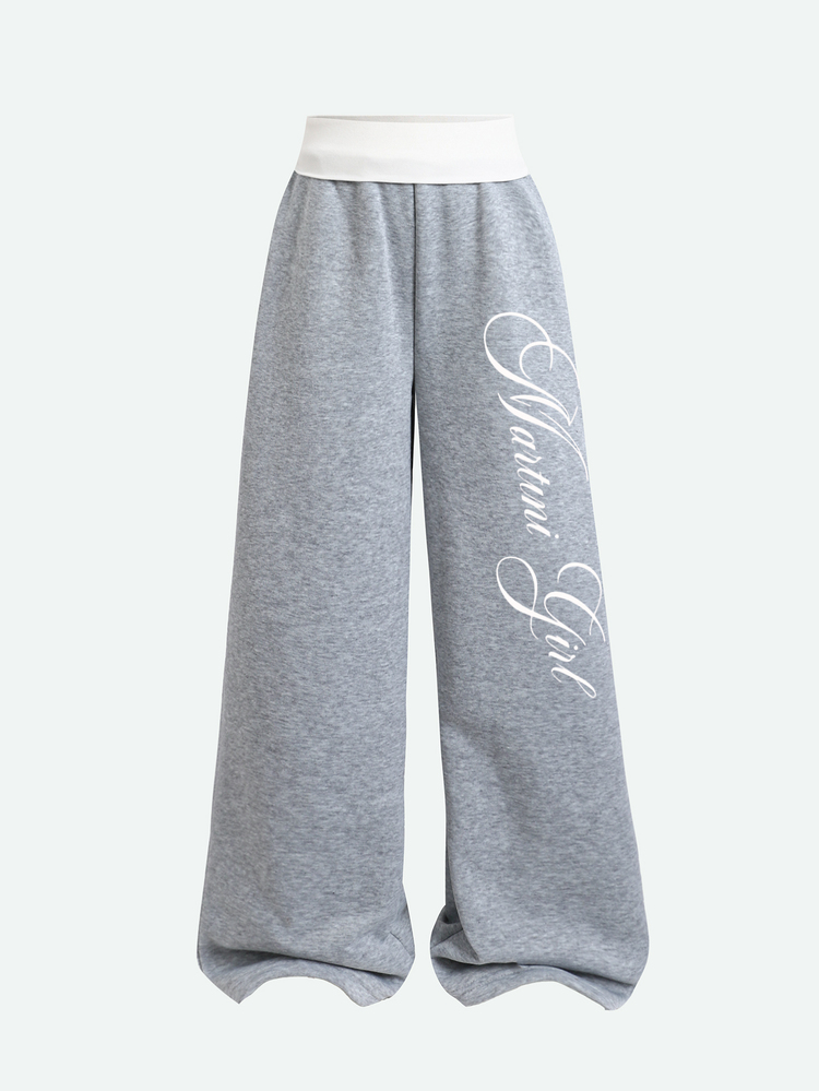 SHEIN Kids Tween Girl Colorblock Patchwork Pleated Loose Letter Slogan Print Wide Leg Straight Sweatpants, Thermal Lined Thickened Light Gray Autumn - Light Grey - View 3