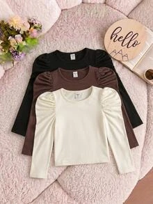 SHEIN Young Girl Young Girl 3PCS Young Girls T-Shirts - Multicolor - View 3