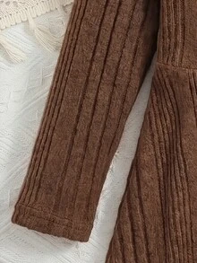 SHEIN Babygirl Cute Casual Brown Long Sleeve Autumn Dress - Grey - View 7