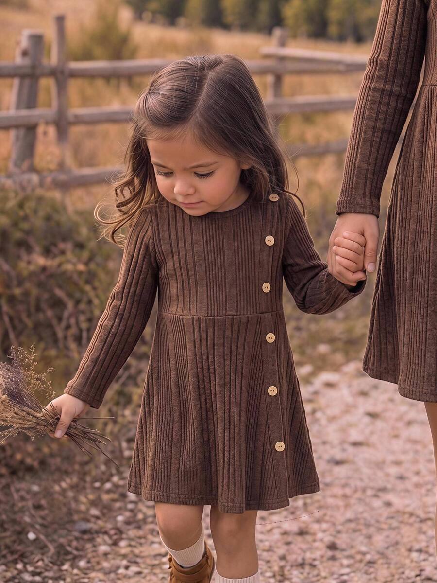 SHEIN Babygirl Cute Casual Brown Long Sleeve Autumn Dress - Grey - View 1