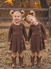 SHEIN Babygirl Cute Casual Brown Long Sleeve Autumn Dress - Grey - View 2