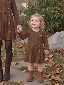 SHEIN Babygirl Cute Casual Brown Long Sleeve Autumn Dress - Grey - View 4