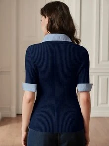 Anewsta Atasan Rajut Wanita Abu-abu Modern 2 in 1 yang Nyaman dan Serbaguna - Navy Blue - View 2
