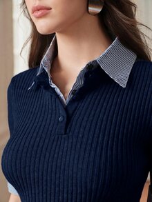 Anewsta Atasan Rajut Wanita Abu-abu Modern 2 in 1 yang Nyaman dan Serbaguna - Navy Blue - View 1