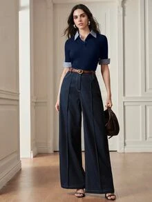 Anewsta Atasan Rajut Wanita Abu-abu Modern 2 in 1 yang Nyaman dan Serbaguna - Navy Blue - View 5