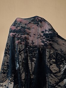 Anewsta 女款蕾絲透視拇指孔優雅性感上衣，適合萬聖節派對夜店，海軍藍花卉秋季款 - 藏蓝色 - 查看 8