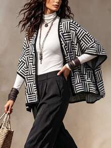 GlowEve CURVE Plus Size Women's Autumn/Winter Fashion Versatile Color Block Black & White Cardigan Sweater, Suitable For Casual, Daily Outings And More - Black and White - View 1